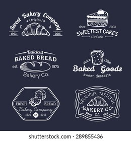 Vector set of vintage bakery logos. Retro emblems collection with sweet cookie, biscuit elements. Hipster pastry icons.