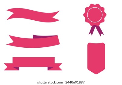 Vector Set of Vintage Banner Ribbon. Pink Scroll Frame Template Isolated of White Background  4 5 7