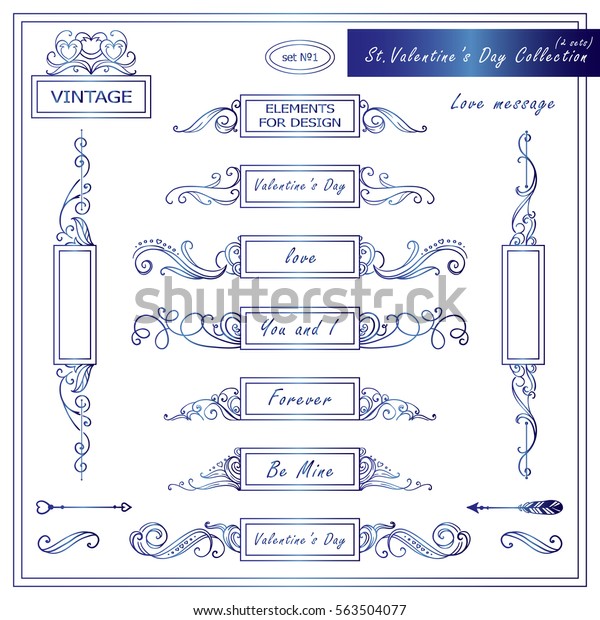 Vector set of\
vintage banners, dividers for love messages on Valentine day. Hand\
drawn calligraphy wave elements, different elements for design in\
each set. Blue watercolor\
style