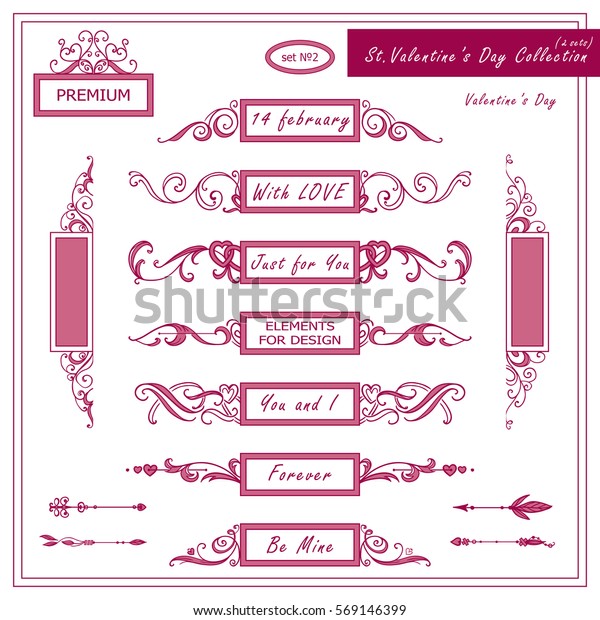 Vector set\
of vintage banners, dividers for love messages on Valentine day.\
Hand drawn calligraphy wave elements, different elements for design\
in each set. Cute red and pink\
colors
