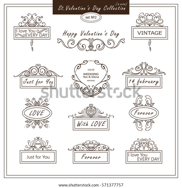 Vector set of
vintage banners, tags for Valentines day, wedding or engagement
card, invitation. Hand drawn calligraphy wave elements, different
elements for design in each
set
