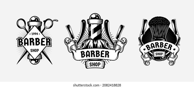 Vector set of vintage barber shop emblems. Barber shop logo templates. Design elements collection for labels. 