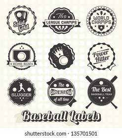 Vector Set: Vintage Baseball Champion Labels and Icons