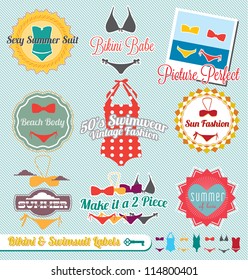 Vector Set: Vintage Bikini and Swimsuit Labels and Stickers