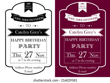 Vector set of Vintage Birthday Party invitation