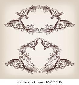 vector set vintage border frame baroque filigree engraving  with retro ornament pattern in antique style ornate decorative calligraphy design  