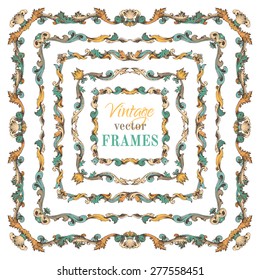 Vector set of vintage border frames. Hand-drawn square frames with retro ornament for invitation, congratulation or greeting card. There is place for your text in the center.