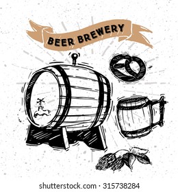 Vector set of vintage brewery elements.  