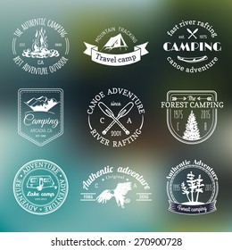 Vector set of vintage camping logos. Tourism emblems or badges. Retro signs collection of outdoor adventures.