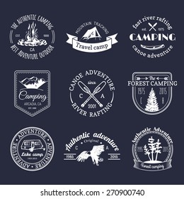 Vector set of vintage camping logos. Tourism emblems or badges. Retro signs collection of outdoor adventures.