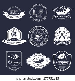 Vector set of vintage camping logos. Tourism emblems or badges. Retro signs collection of outdoor adventures.