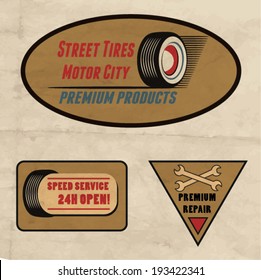 Vector set vintage car service. retro labels 