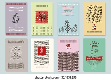 Vector set. Vintage cards with hipster floral backgrounds. hand drawn