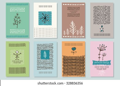 Vector set. Vintage cards with hipster floral backgrounds. hand drawn