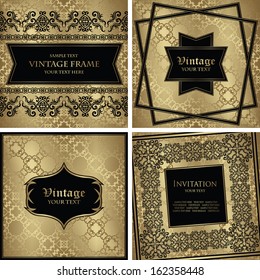 Vector set of vintage cards. Seamless background with frame. Retro design. Original style          
