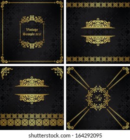 Vector set of vintage cards. Seamless vintage background with a gold decoration. Luxury design   