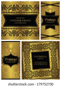 Vector set of vintage cards. Seamless background with frame. Retro design          