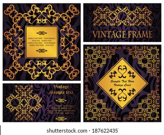 Vector set of vintage cards. Vintage seamless background with a lace pattern             