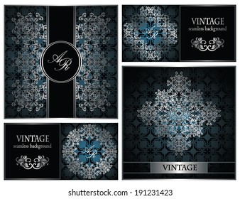 Vector set of vintage cards. Seamless background with a lace decoration. Retro design   