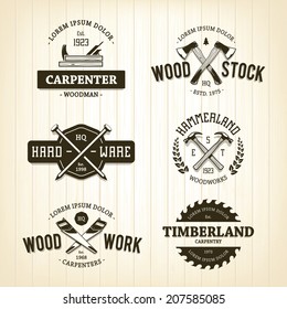 Vector set of vintage carpentry emblems. 