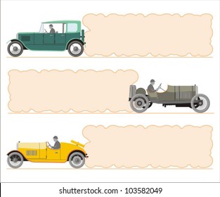 vector set of vintage cars. frame in the form of vehicle exhaust