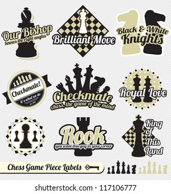 Vector Set: Vintage Chess Pieces Labels and Icons