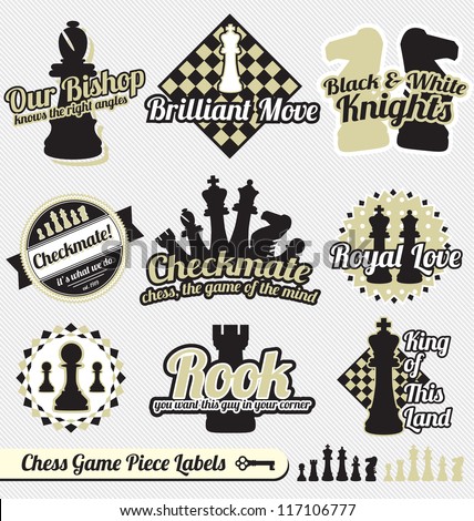 Vector Set: Vintage Chess Pieces Labels and Icons