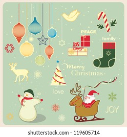 Vector Set of vintage Christmas and New Year elements