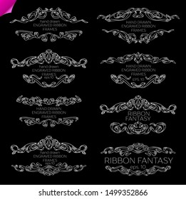 Vector Set of Vintage Classic Engraved Frames and Dividers Hand Drawn in Art Nouveau Style