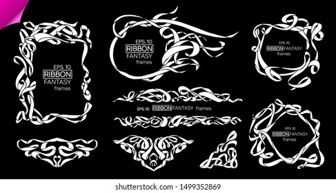 Vector Set of Vintage Classic Engraved Frames and Dividers Hand Drawn in Art Nouveau Style
