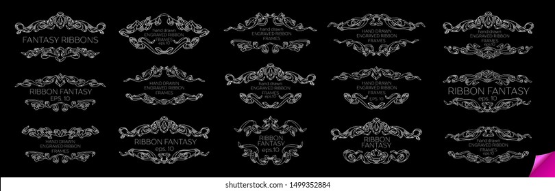 Vector Set of Vintage Classic Engraved Frames and Dividers Hand Drawn in Art Nouveau Style