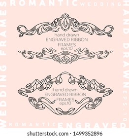Vector Set of Vintage Classic Engraved Frames and Dividers Hand Drawn in Art Nouveau Style