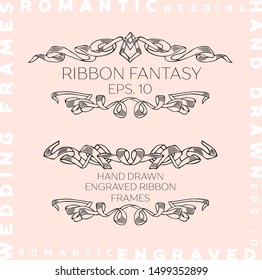 Vector Set of Vintage Classic Engraved Frames and Dividers Hand Drawn in Art Nouveau Style