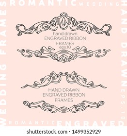 Vector Set of Vintage Classic Engraved Frames and Dividers Hand Drawn in Art Nouveau Style