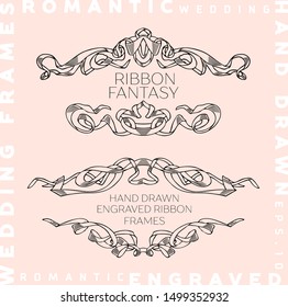Vector Set of Vintage Classic Engraved Frames and Dividers Hand Drawn in Art Nouveau Style