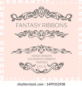 Vector Set of Vintage Classic Engraved Frames and Dividers Hand Drawn in Art Nouveau Style