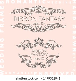 Vector Set of Vintage Classic Engraved Frames and Dividers Hand Drawn in Art Nouveau Style