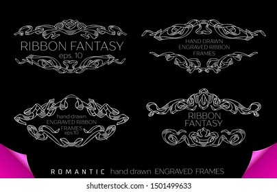 Vector Set of Vintage Classic Engraved Frames and Dividers Hand Drawn in Art Nouveau Style