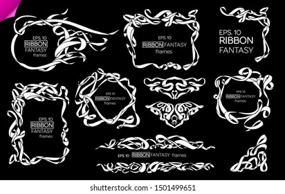 Vector Set of Vintage Classic Engraved Frames and Dividers Hand Drawn in Art Nouveau Style