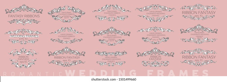 Vector Set of Vintage Classic Engraved Frames and Dividers Hand Drawn in Art Nouveau Style