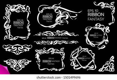 Vector Set of Vintage Classic Engraved Frames and Dividers Hand Drawn in Art Nouveau Style