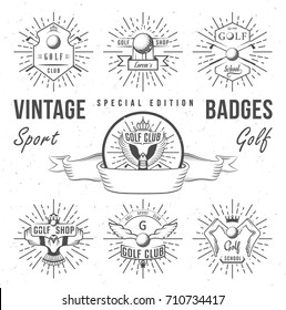 Vector set of vintage club logos, labels and emblems. Set of country club logo templates. Golf emblems for golf tournaments, organizations and clubs.