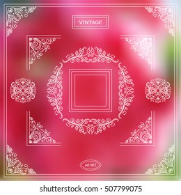 Vector set of vintage corners and frames. Ornamental frame, monogram, corners, square, book page, wedding invitation, card decoration. Vine and flower vignette in doodle style. White line