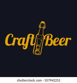 Vector set of vintage craft beer, alcohol, ale, brewery, bar, shop emblems and label. Branding identity corporate logo design template. Isolated on a black background