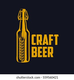 Vector set of vintage craft beer, alcohol, ale, brewery, bar, shop emblems and label. Branding identity corporate logo design template. Isolated on a black background
