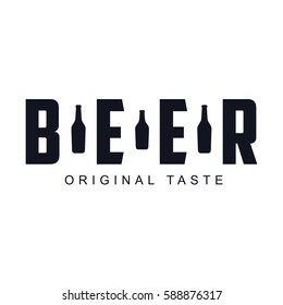 Vector set of vintage craft beer, alcohol, ale, brewery, bar, shop emblems and label. Branding identity corporate logo design template. Isolated on a black background