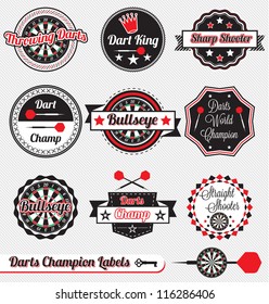 Vector Set: Vintage Dart Champion Labels and Icons