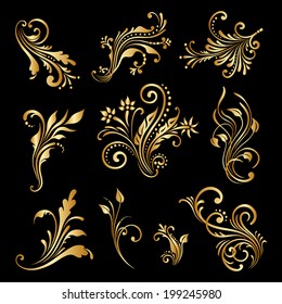 Vector set of vintage decorative elements for design, print, embroidery.