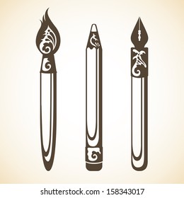 Vector set of vintage decorative ornamental art tools