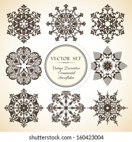 Vector set of vintage decorative ornamental snowflake